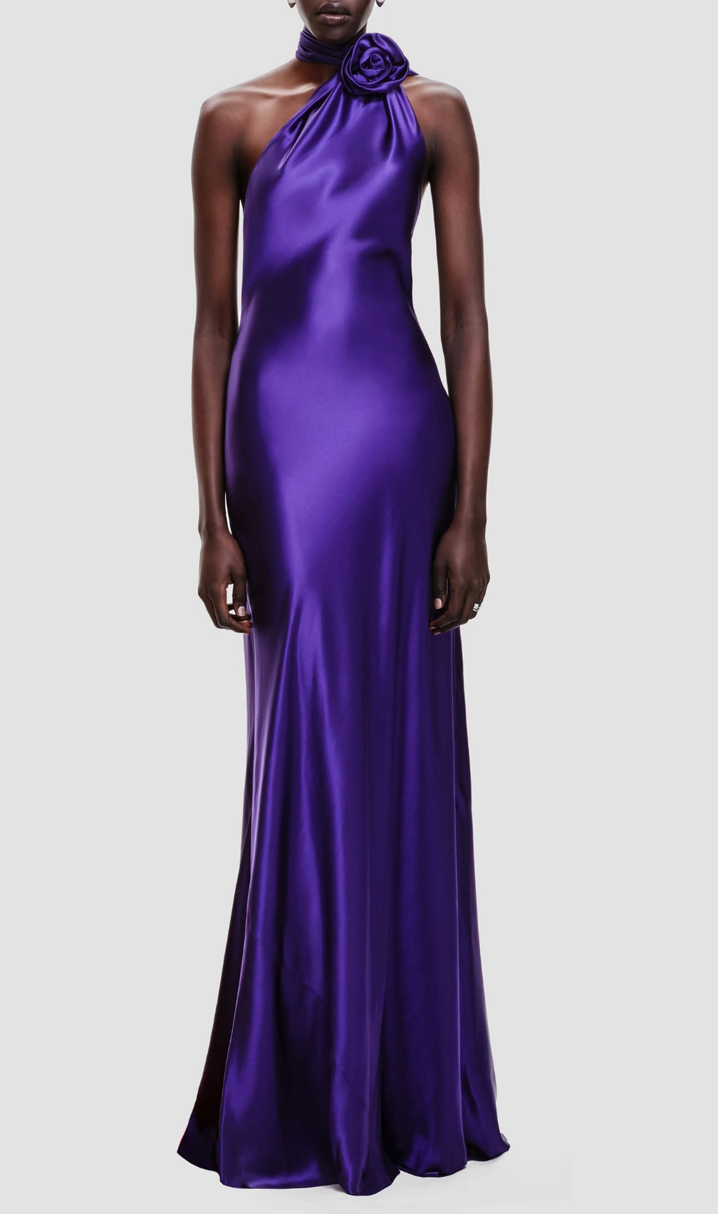 Carmelo Purple One-Shoulder Flower Maxi Dress