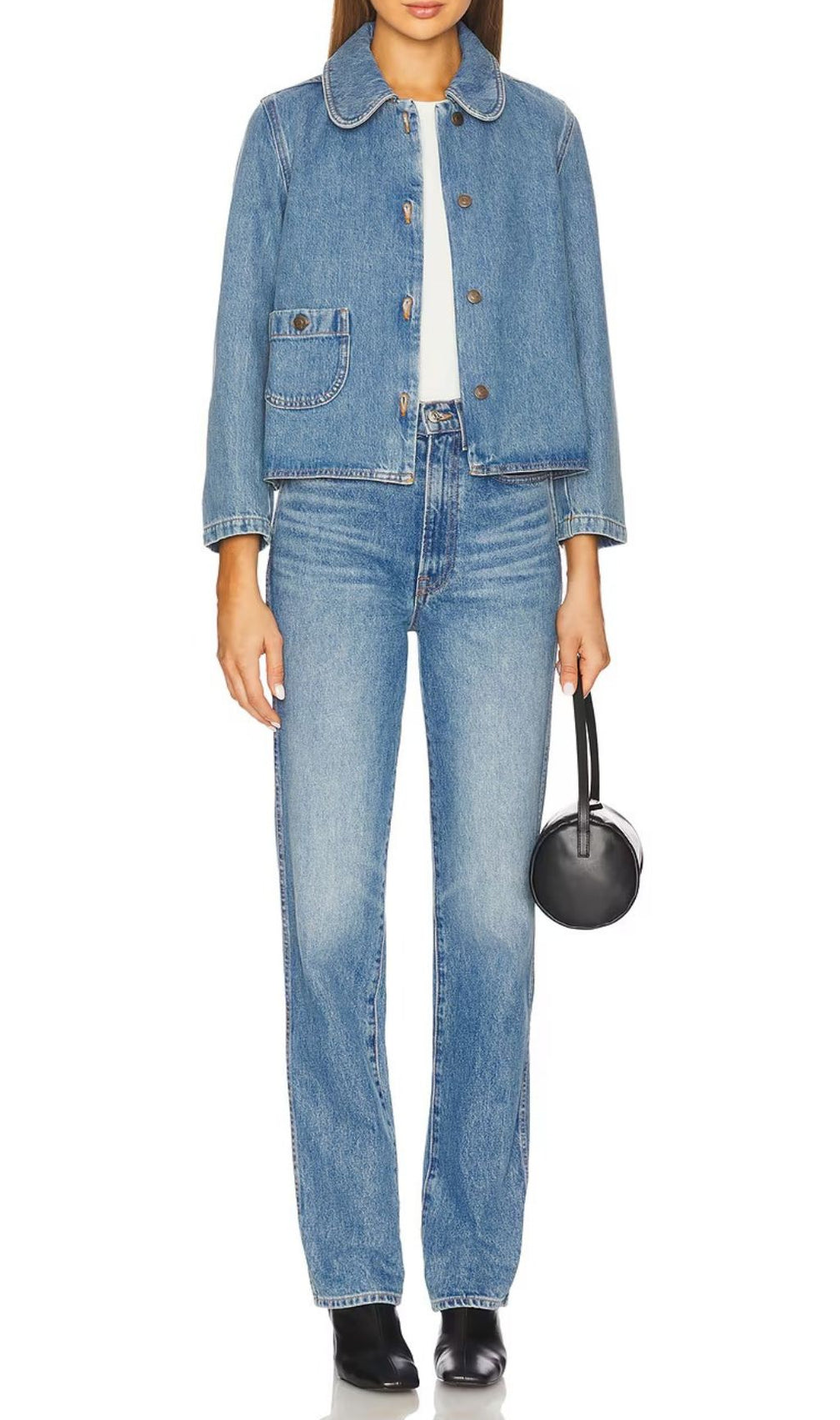 Harmoni Chic Cropped Denim Jacket - Effortless Style & Rounded Collar