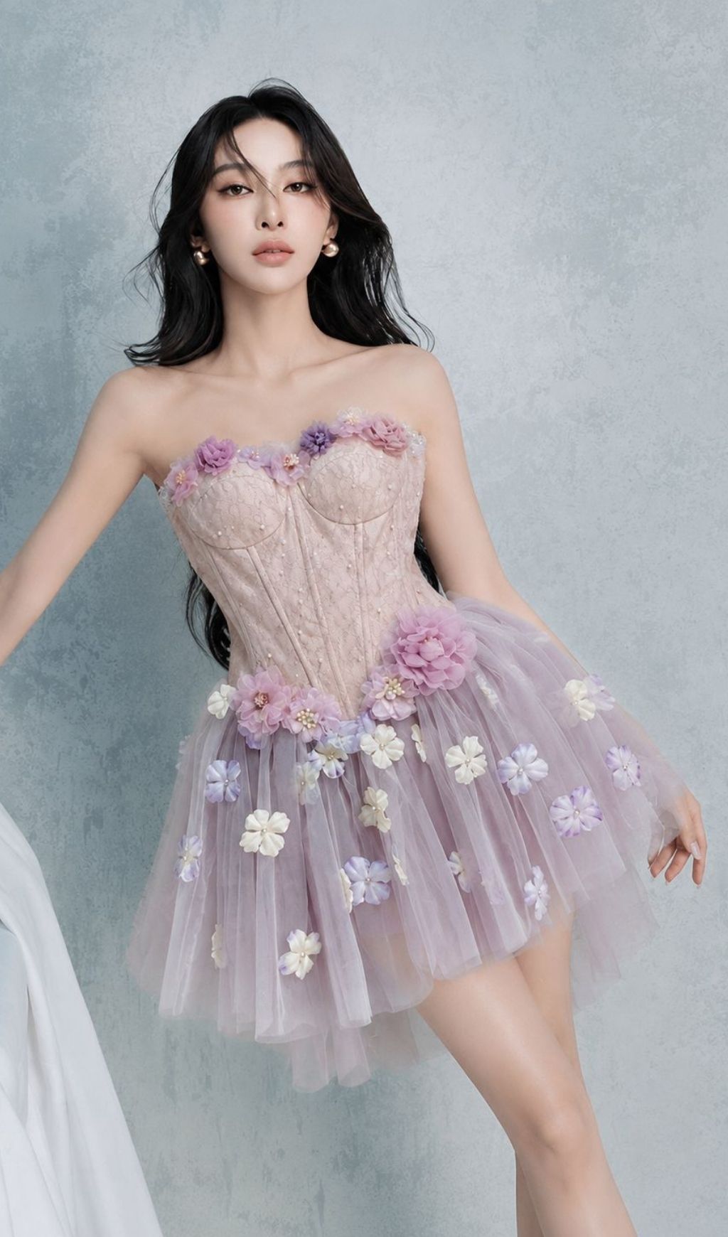Kya Strapless Corset Flower Mesh Mini Dress