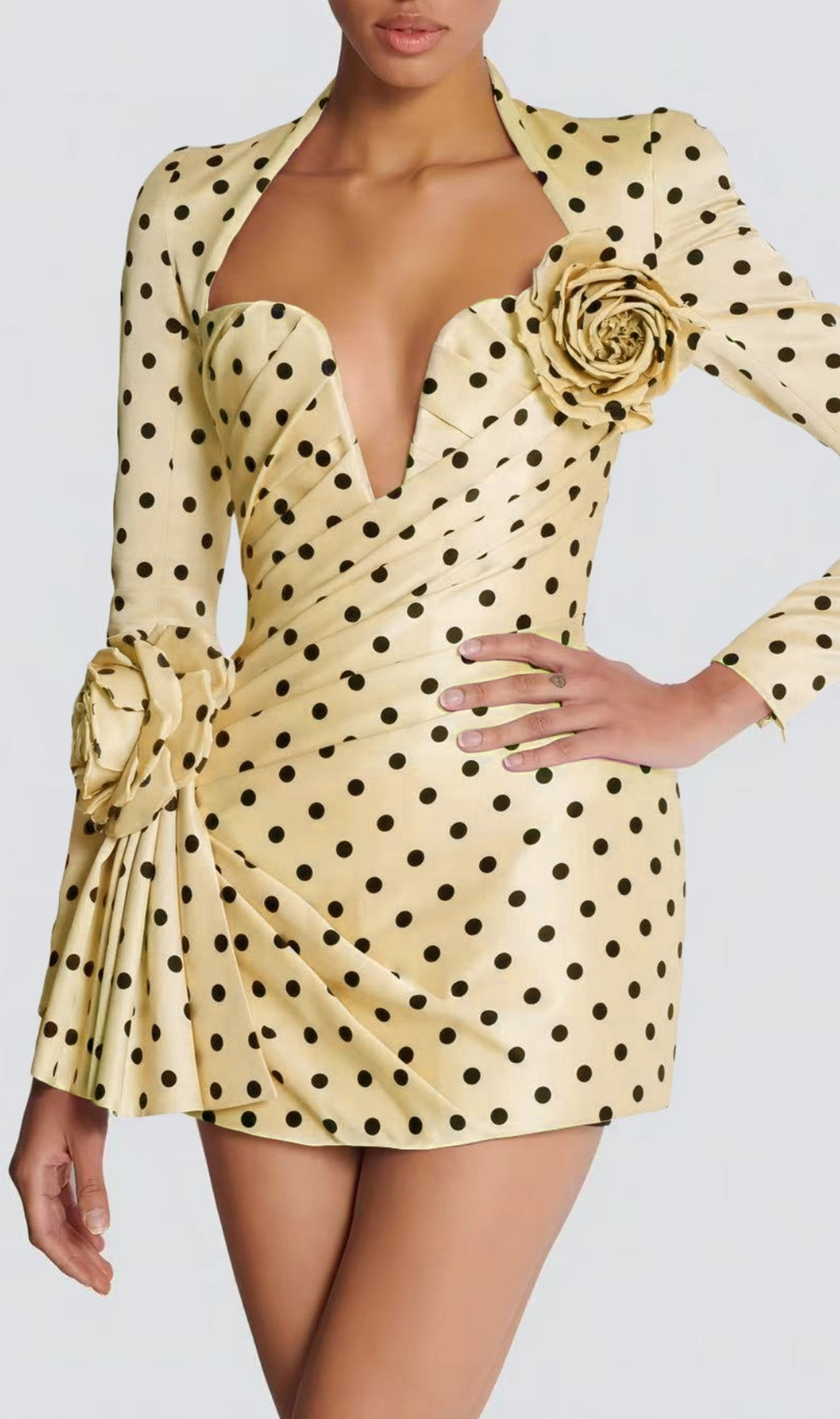 Polka Yellow Dots Short Printed Dress