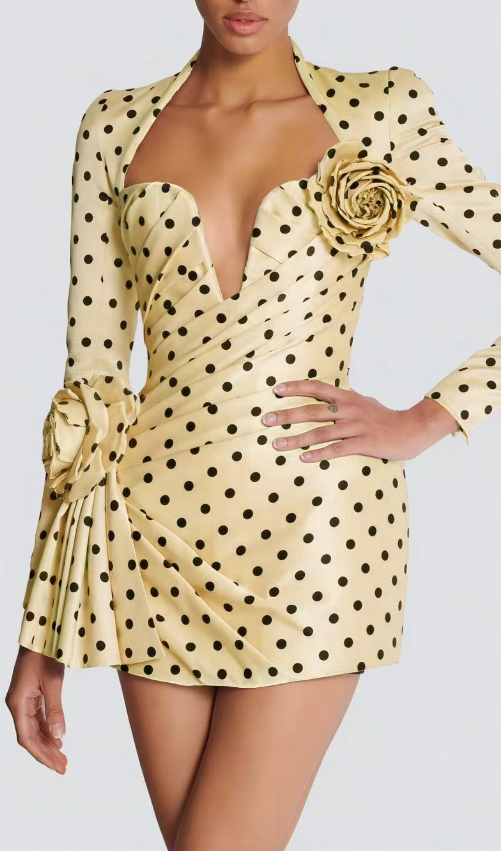 Polka Yellow Dots Short Printed Dress