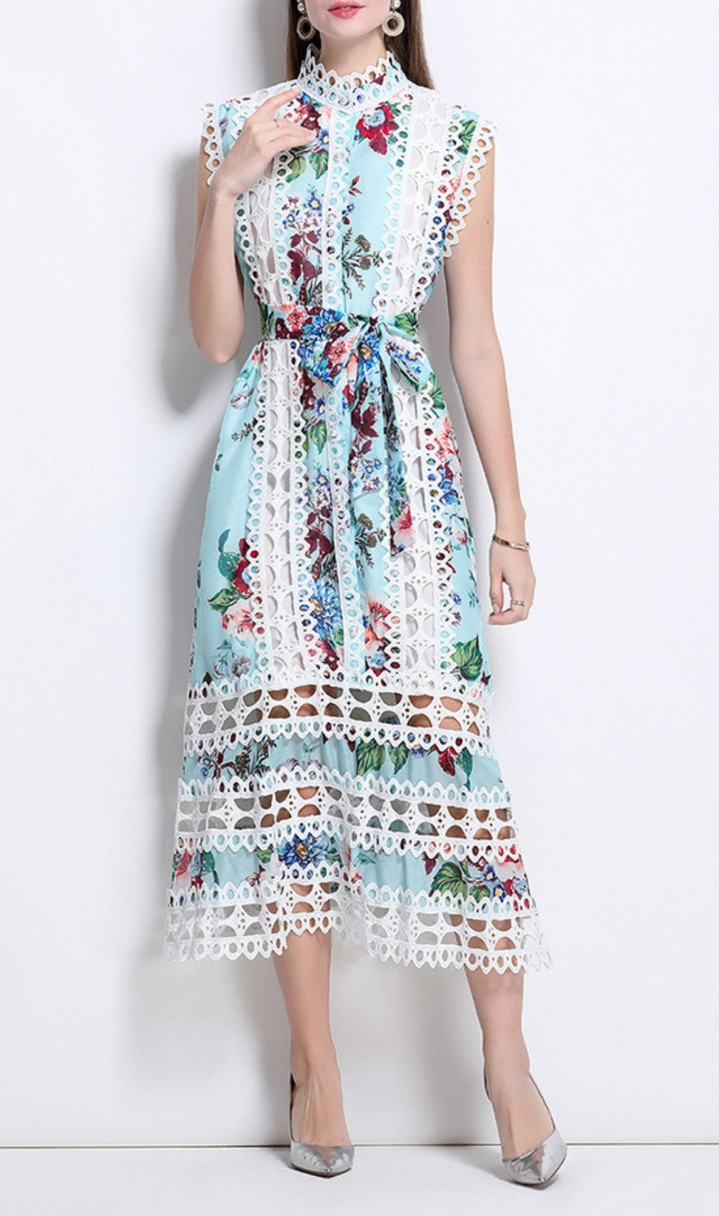 Errin Floral Hollow Out Midi Dress