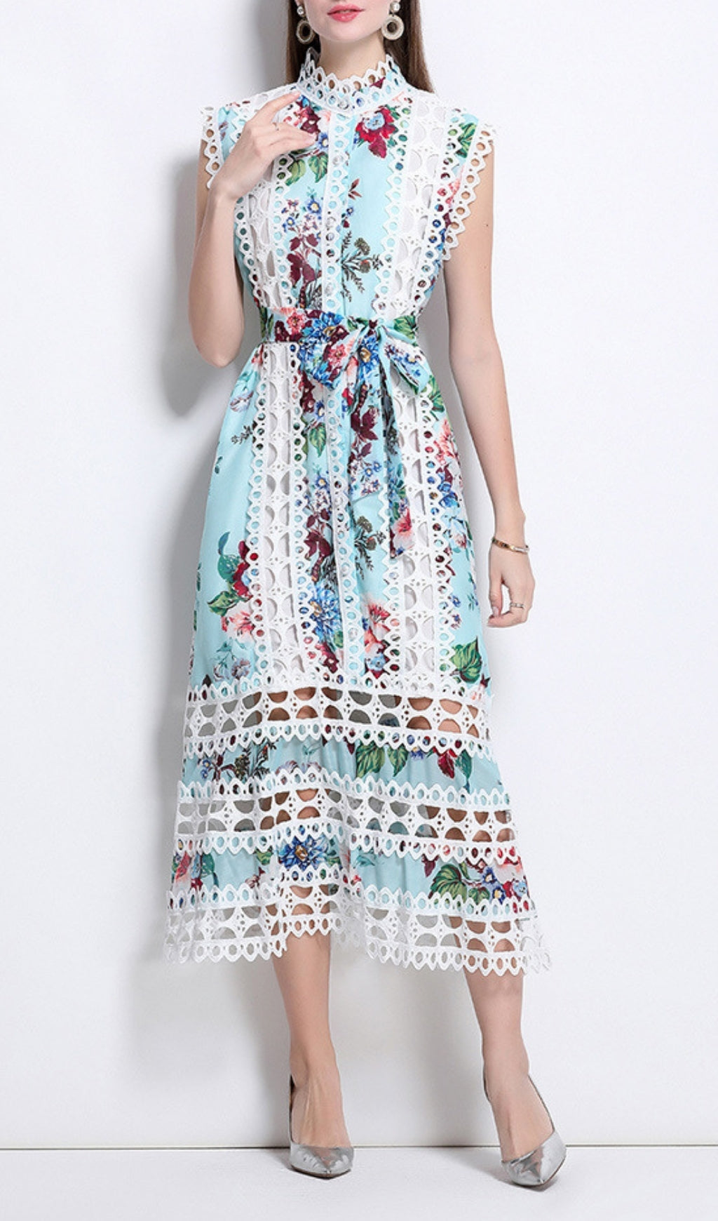 Errin Floral Hollow Out Midi Dress