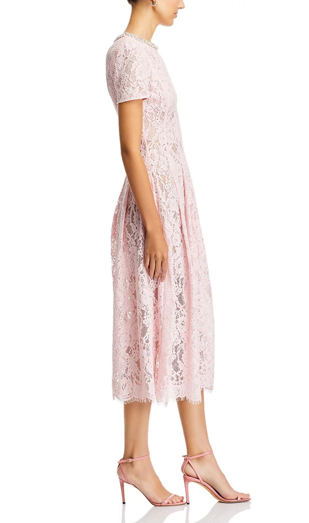 Pink Lace Embellished Midi Dress