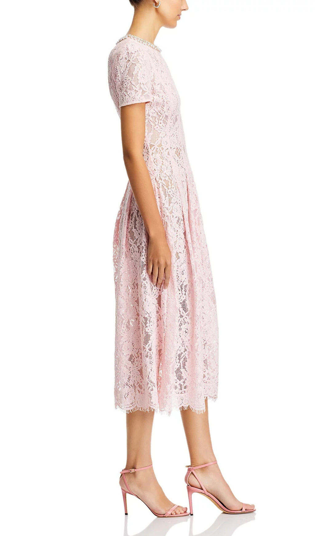 Pink Lace Embellished Midi Dress