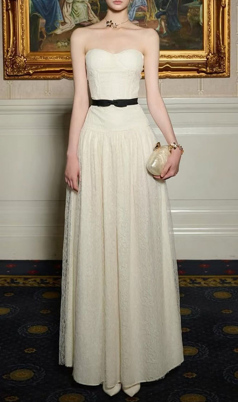 Kareena White Strapless Lace Maxi Dress - Elegant Sweetheart Gown for Your Special Day