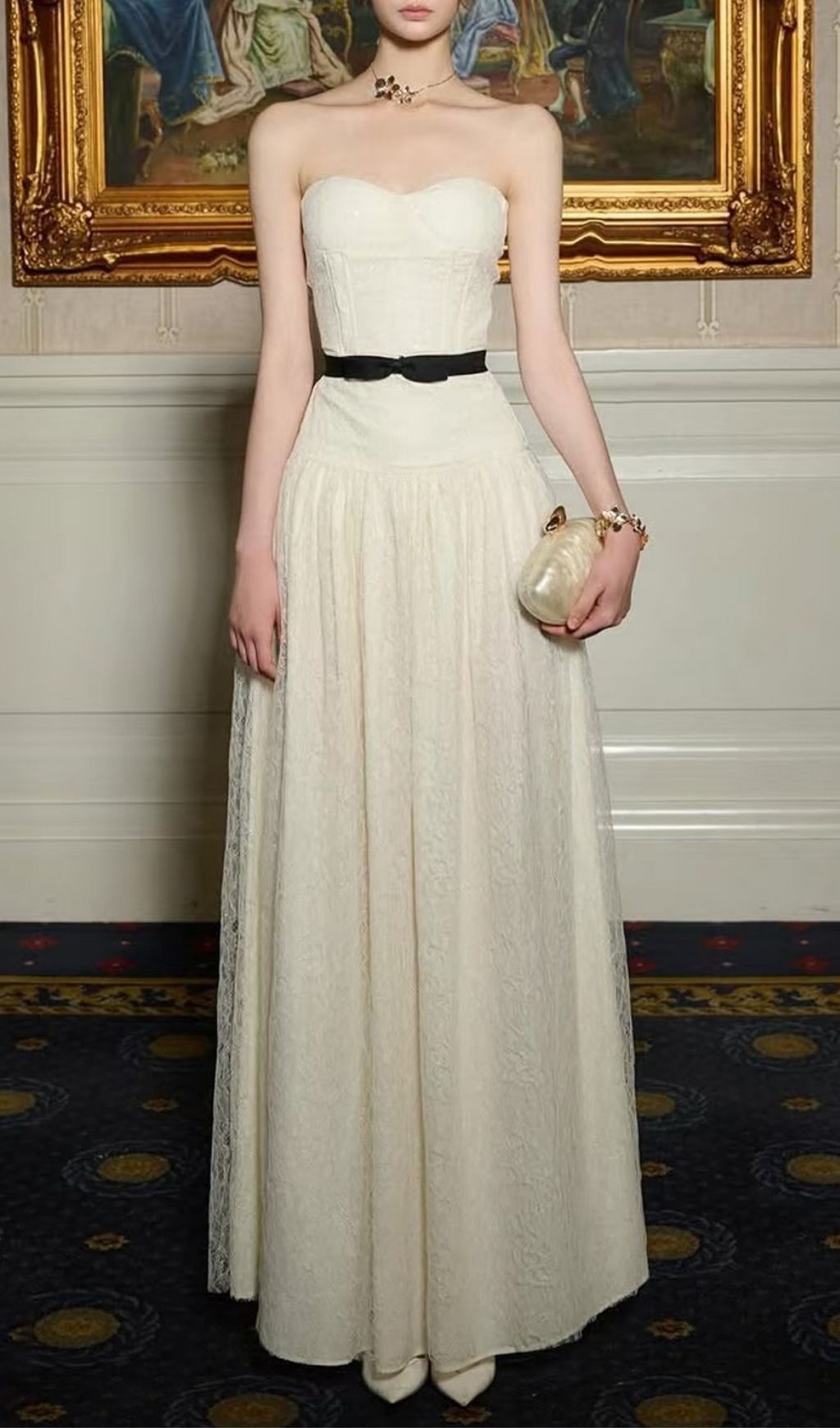 Kareena White Strapless Lace Maxi Dress - Elegant Sweetheart Gown for Your Special Day