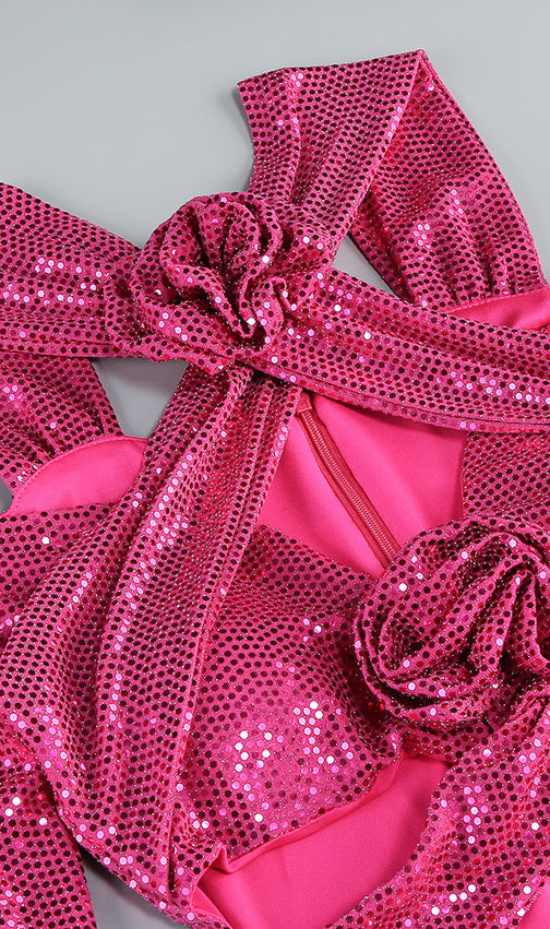 Benigno Flower Cutout Sequin Maxi Dress