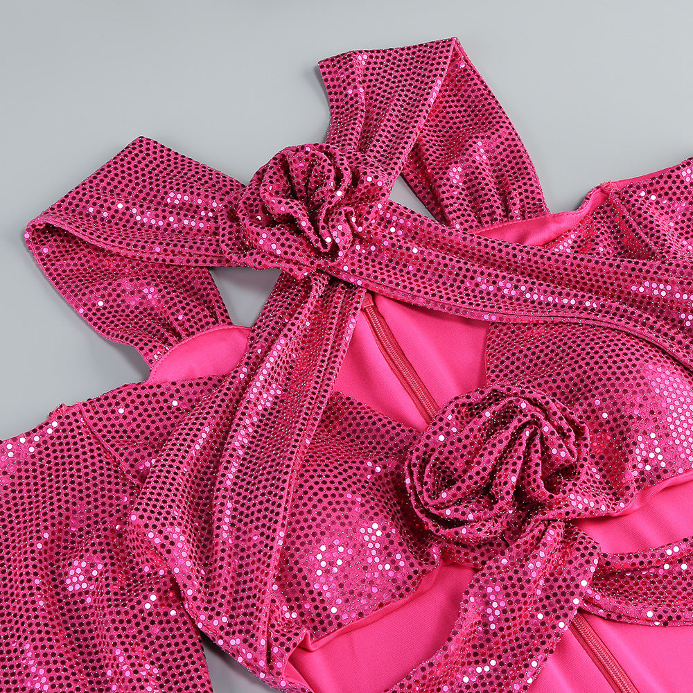 Benigno Flower Cutout Sequin Maxi Dress