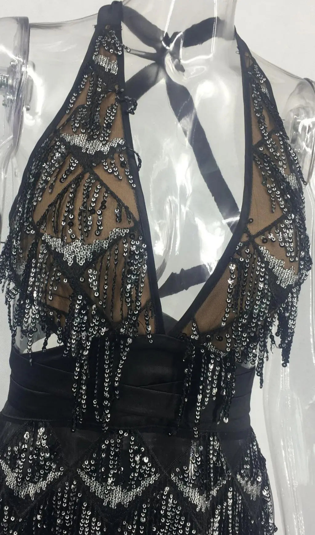 Black Sequin Backless Mini Dress