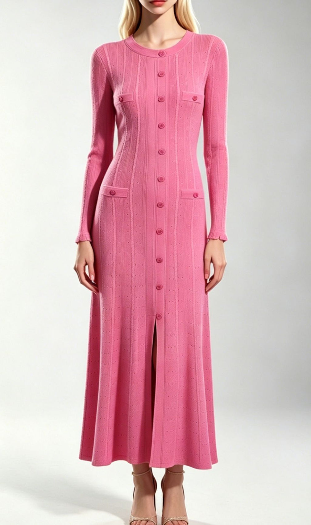 Kilenya Pink Knit Long Sleeve Midi Dress