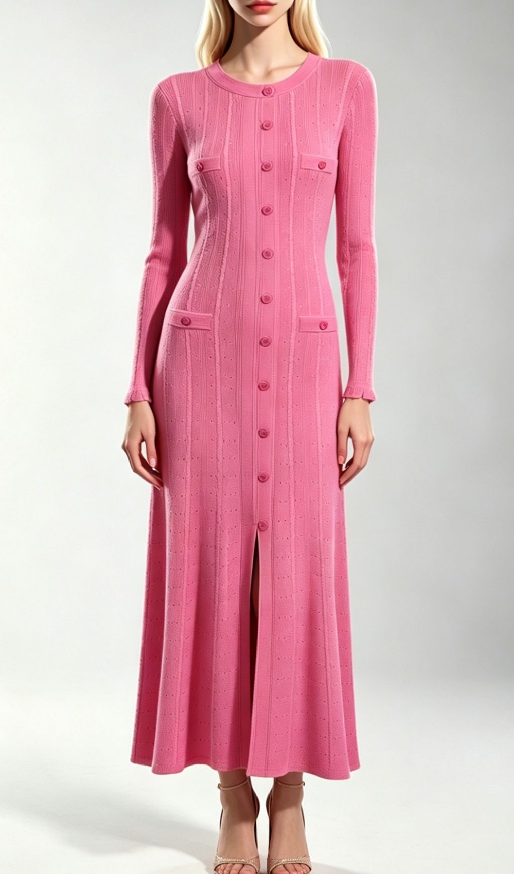 Kilenya Pink Knit Long Sleeve Midi Dress