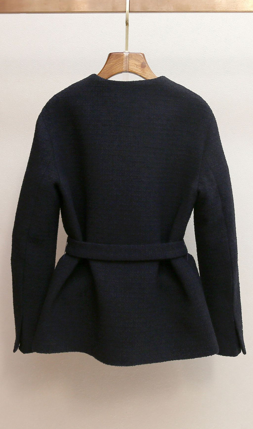 Chic Black & White Belted Tweed Jacket with Contrast Trim