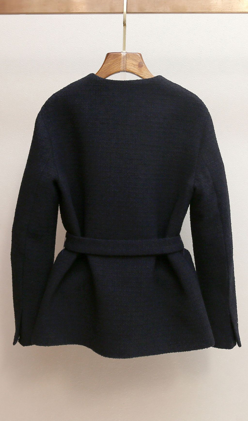 Chic Black & White Belted Tweed Jacket with Contrast Trim