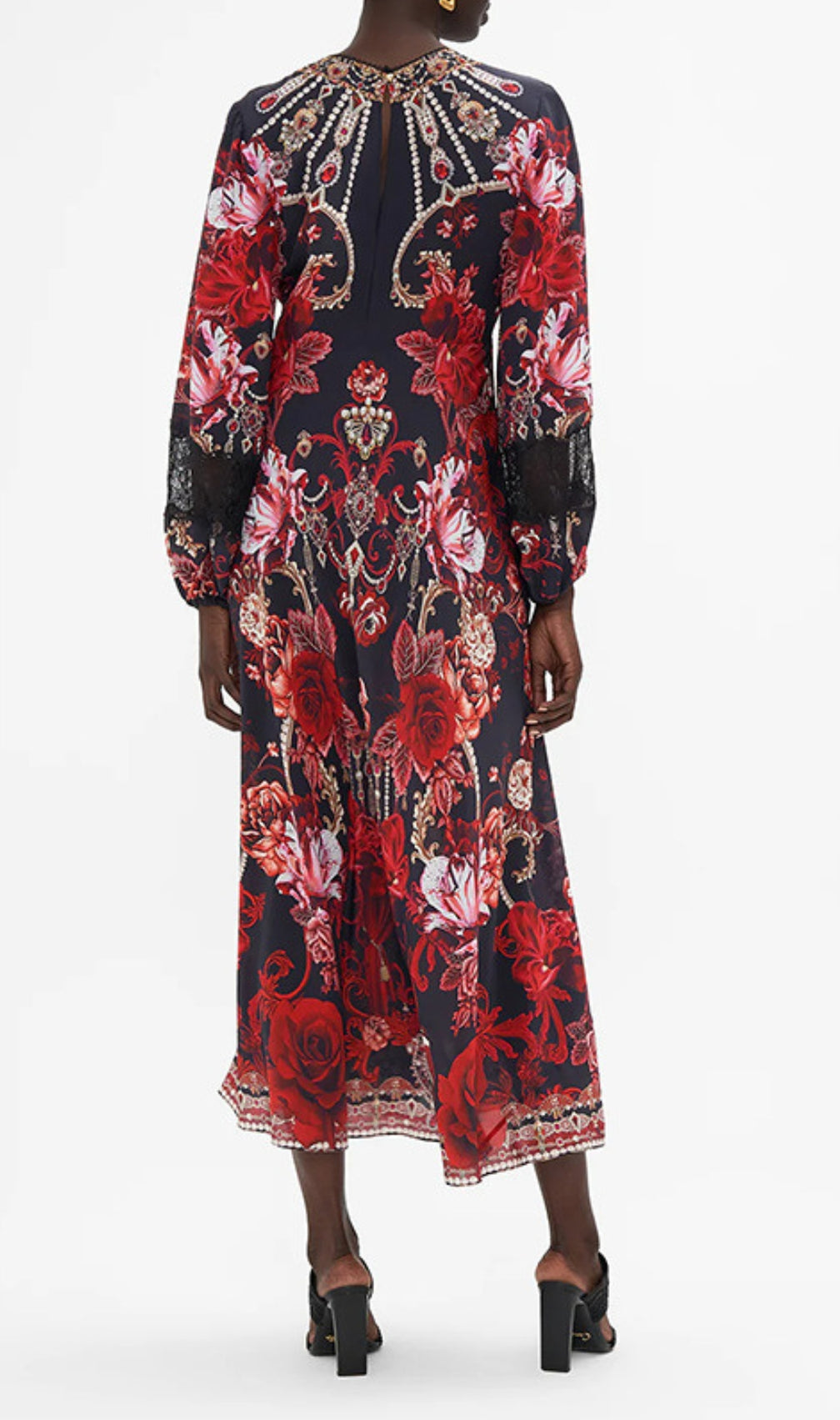 Davood V-Neck Floral Printed Midi Dress