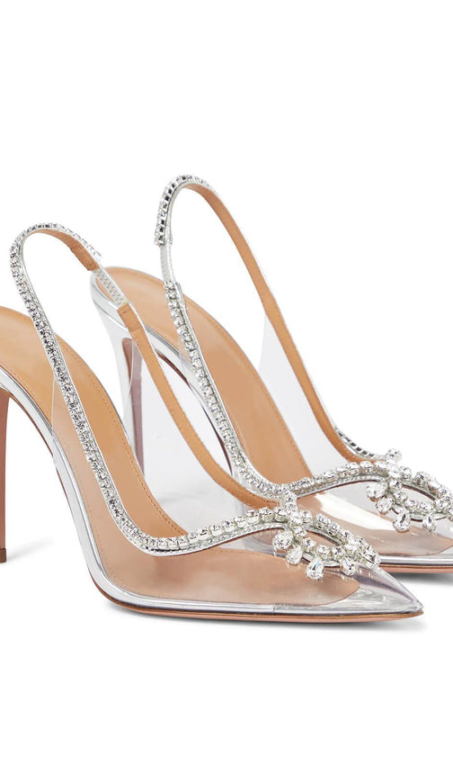 Crystal Cutout Embellished Pumps In Silver