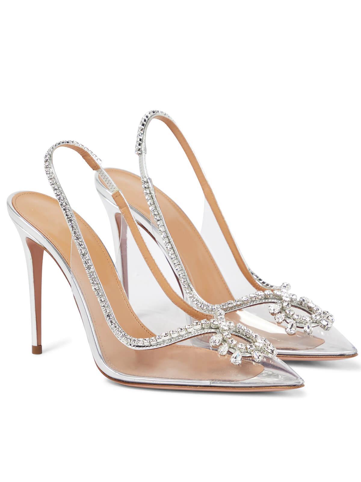Crystal Cutout Embellished Pumps In Silver