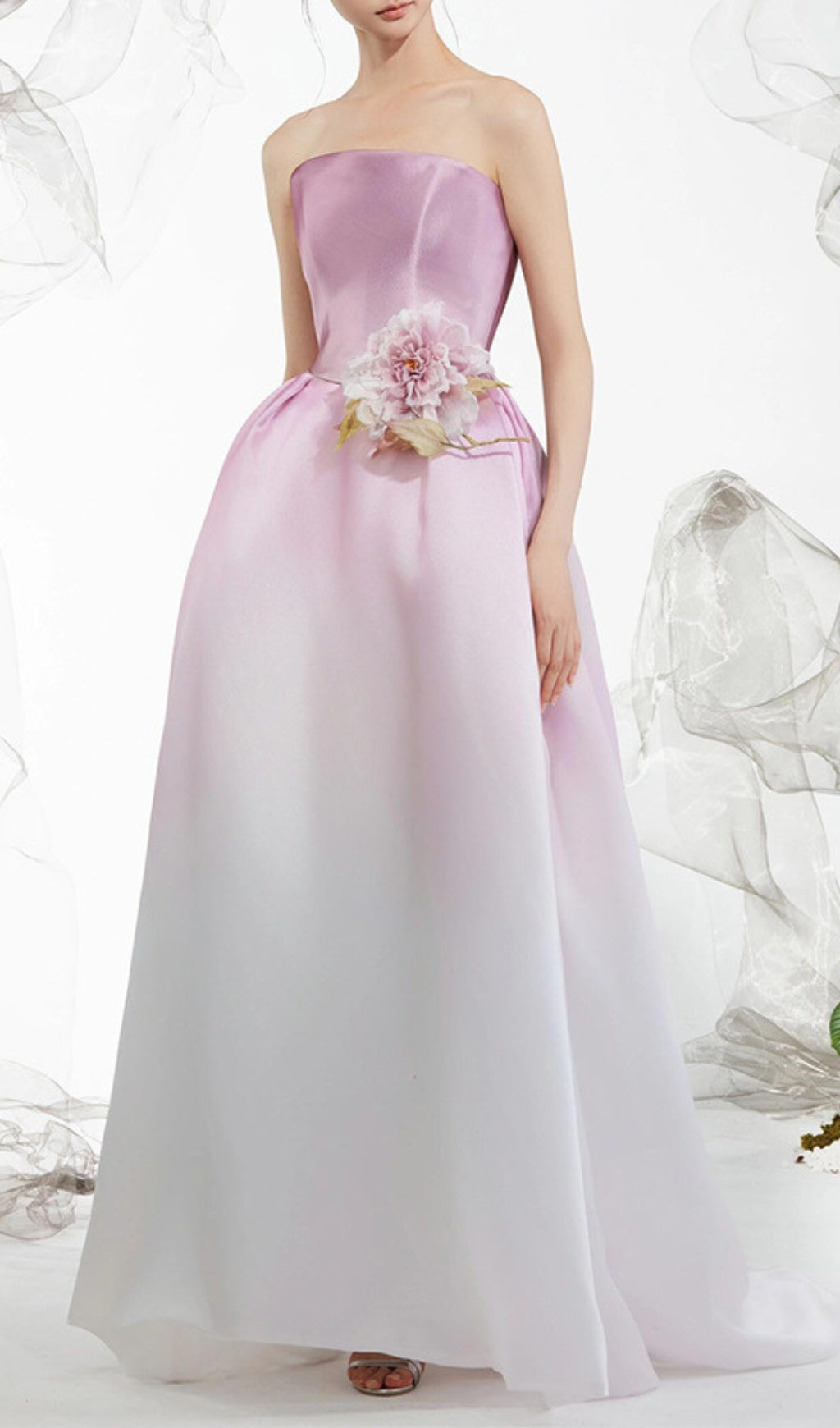 Biddy Pink Strapless Flower Gown