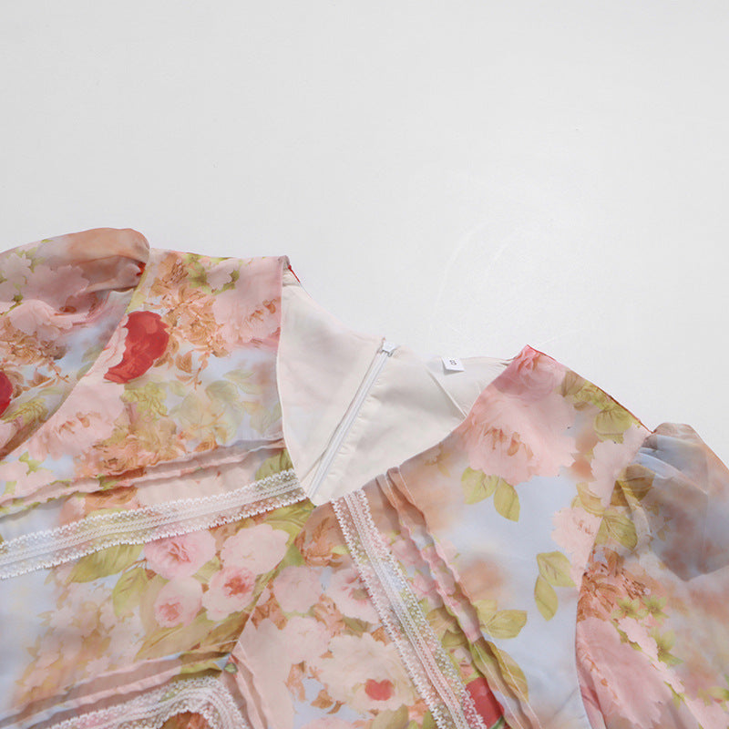 Jeana Elegant Floral Chiffon Maxi Dress - Romantic Long Sleeve Gown