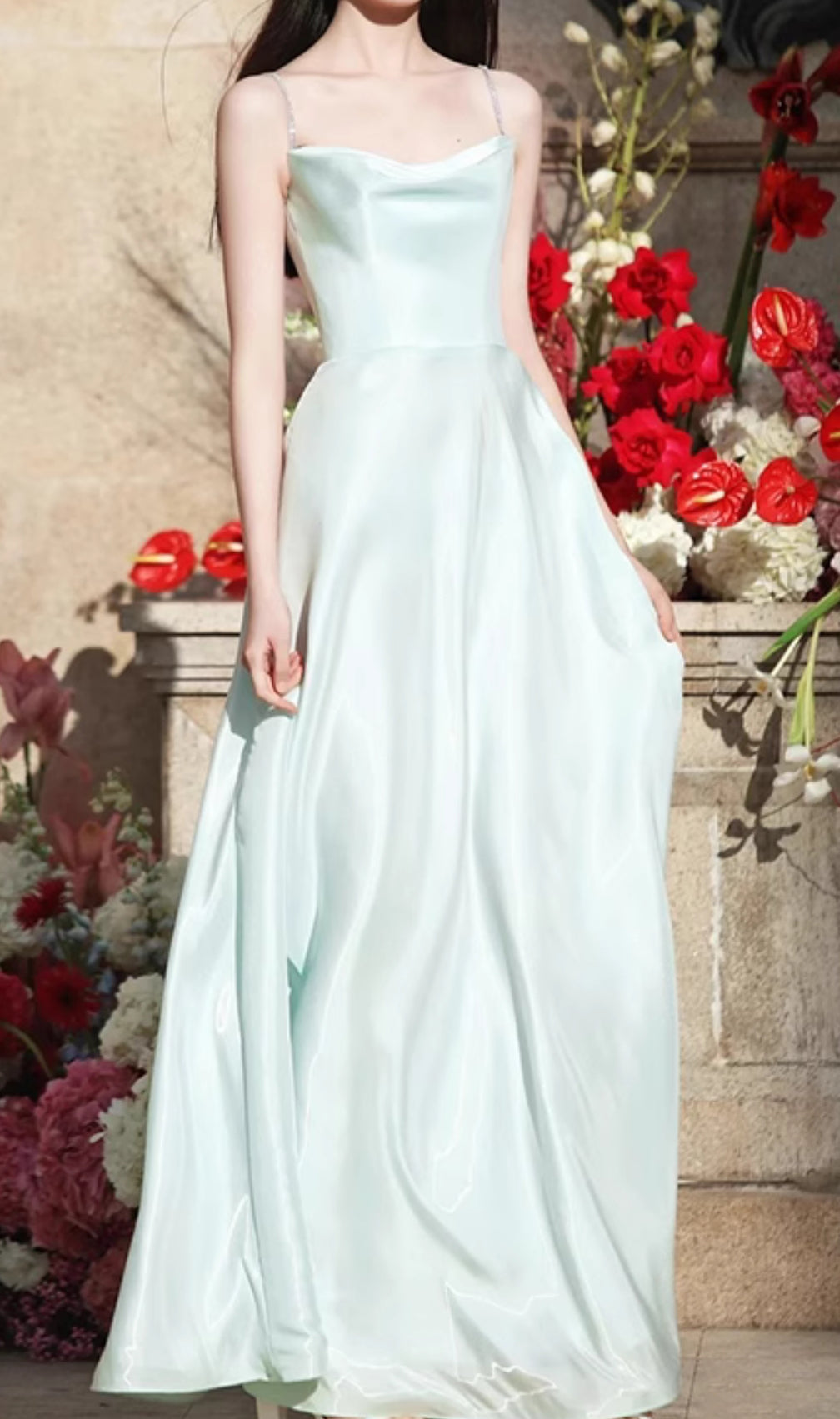 Coleka Aqua Strappy Satin Maxi Dress