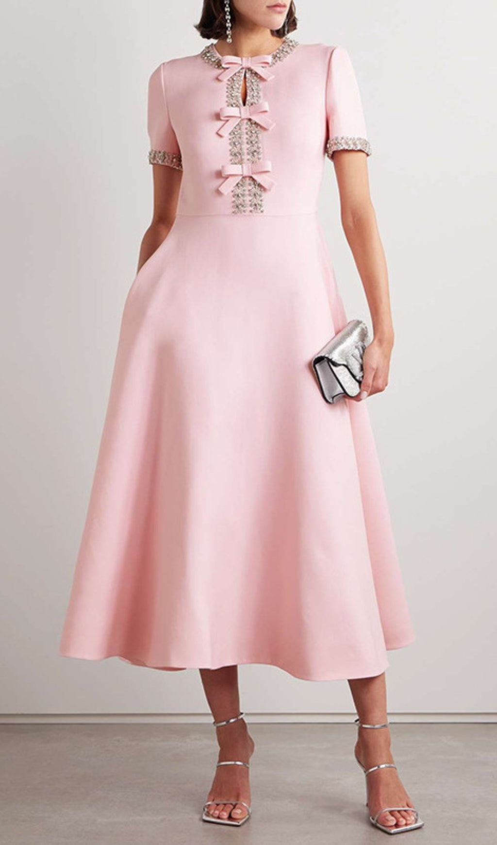 Cenedra Pink Bow Diamond Midi Dress