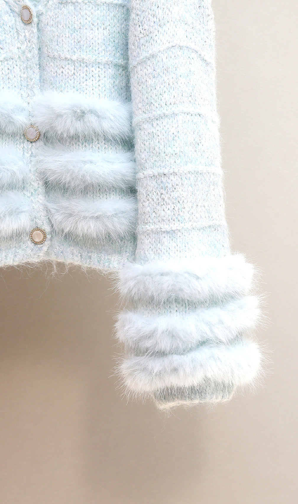 Joanie Luxe Blue Plush Knit Cardigan with Faux Fur Trim for Women