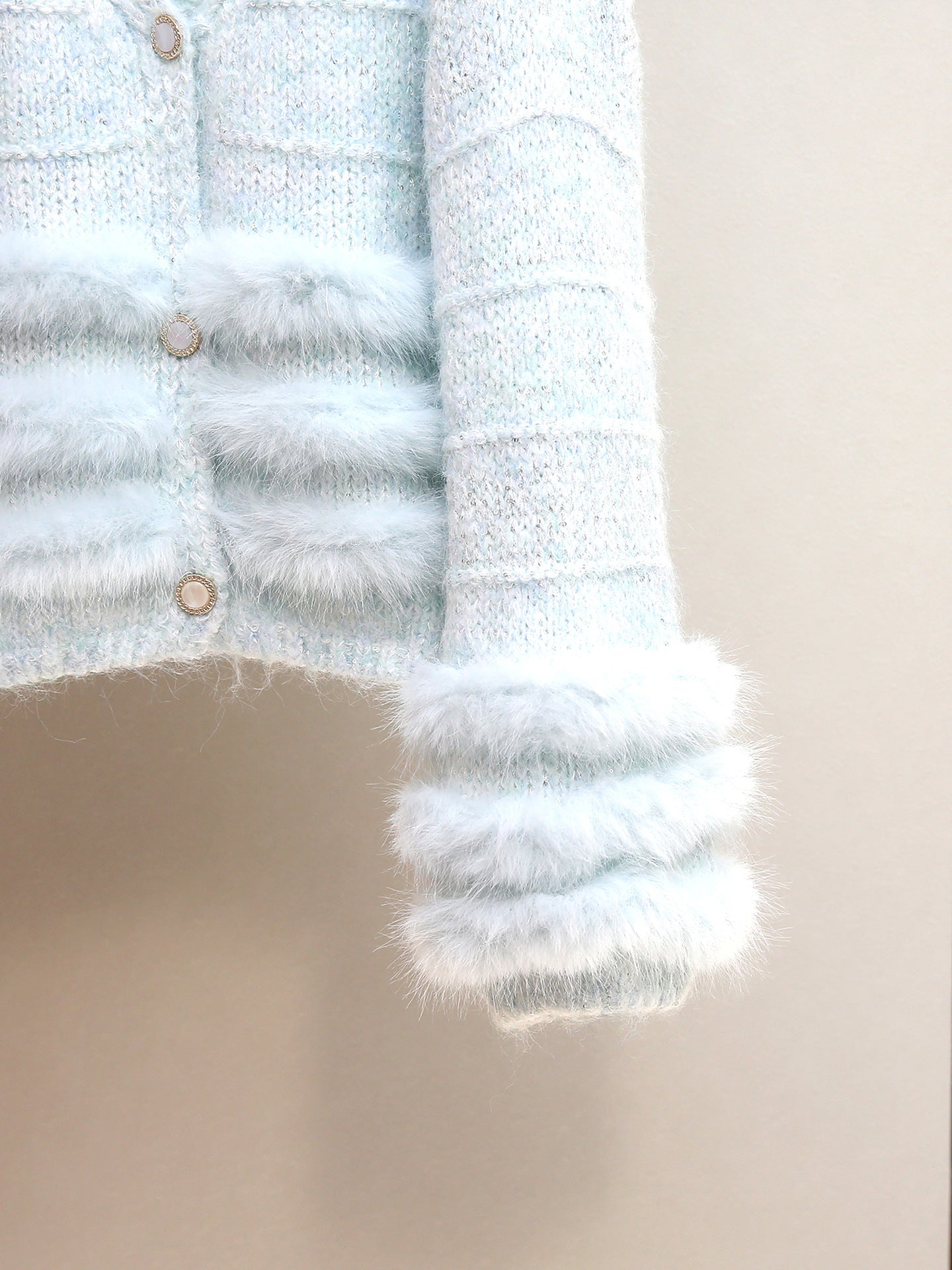 Joanie Luxe Blue Plush Knit Cardigan with Faux Fur Trim for Women