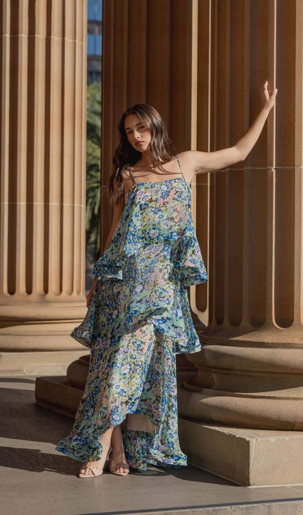 Lael Green Floral Printed Maxi Dress