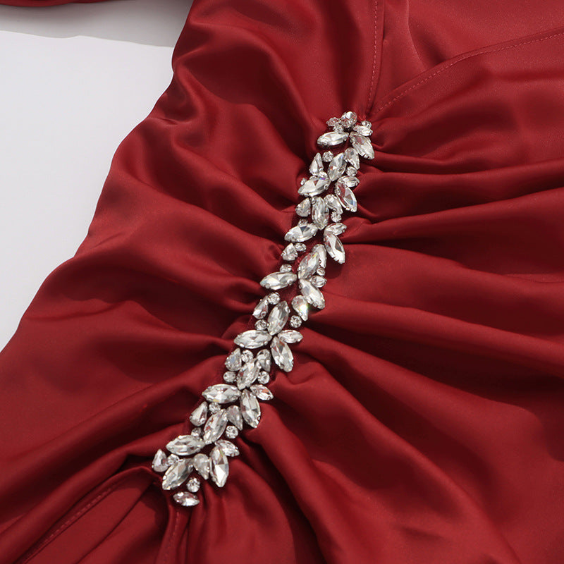 Glamorous Izdihar Brown Satin Diamante Maxi Dress for Special Occasions