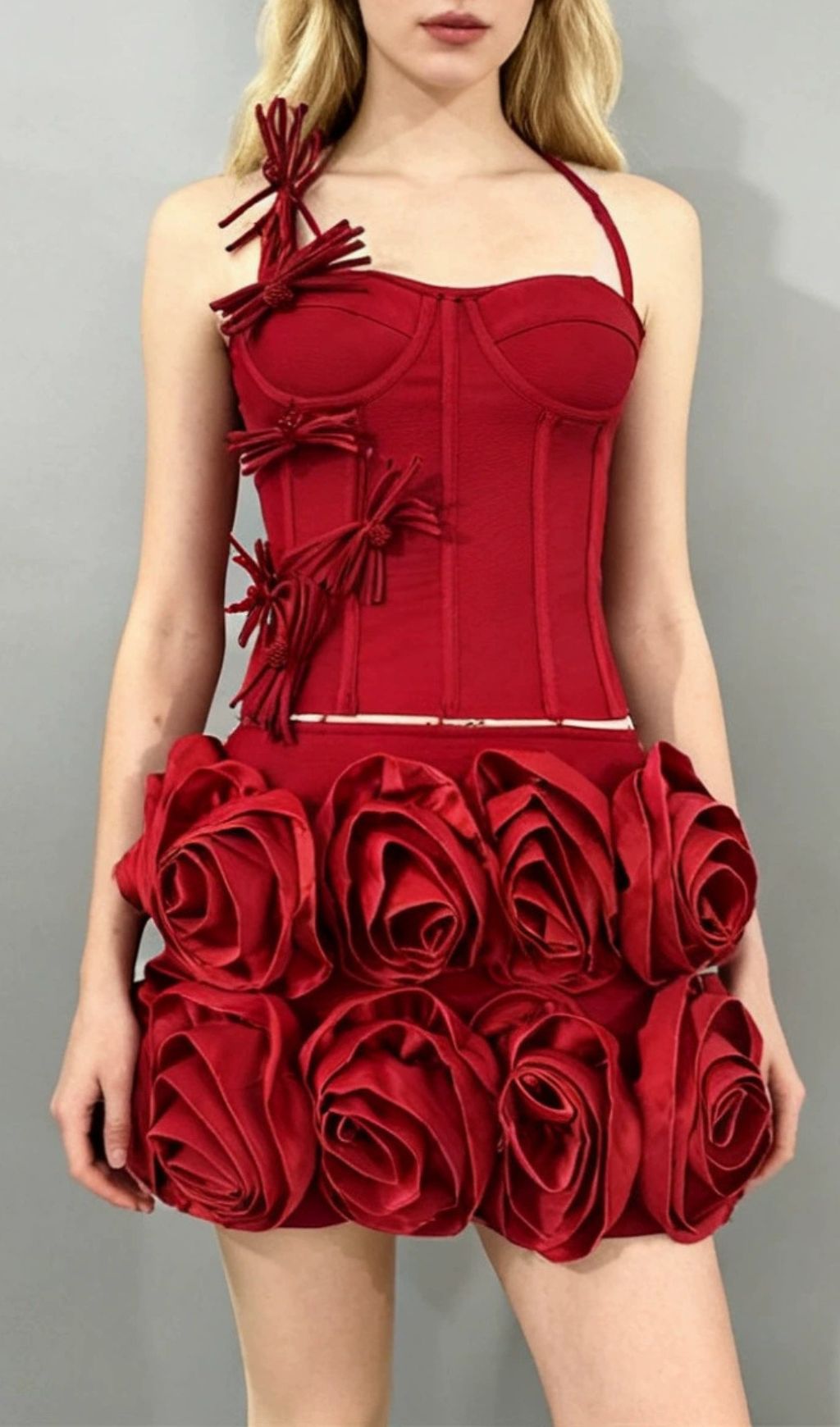 Joslyn Fiery Red Rose & Bandage Corset Two-Piece Set
