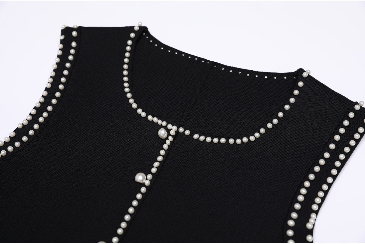 Fatin Black Knit Beaded Cardigan & Midi Dress