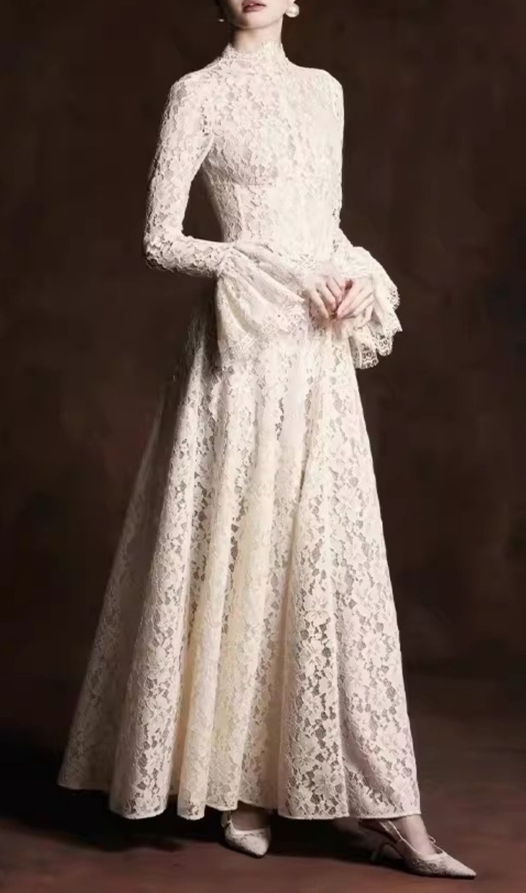 Keres Timeless Flared Sleeve Lace Maxi Gown - Elegant Formal Evening Dress for Women