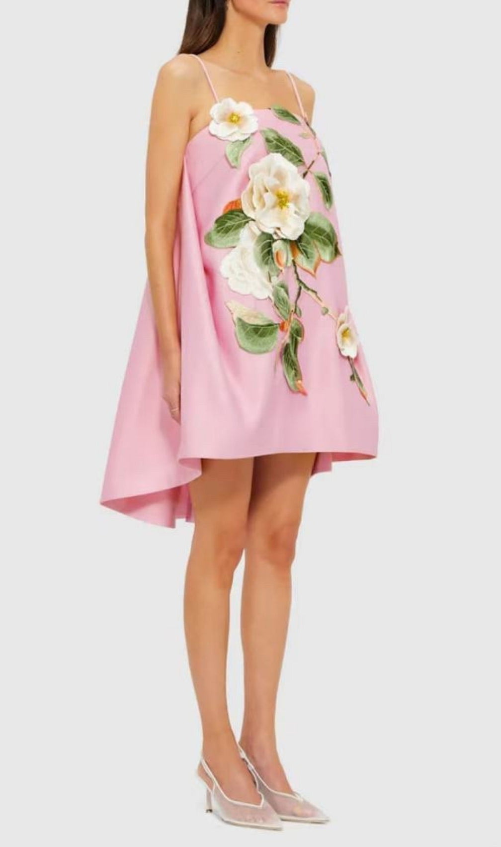 Fina Pink Flower Embroidery Mini Dress