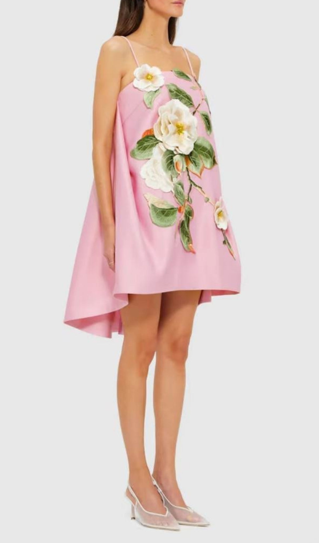 Fina Pink Flower Embroidery Mini Dress