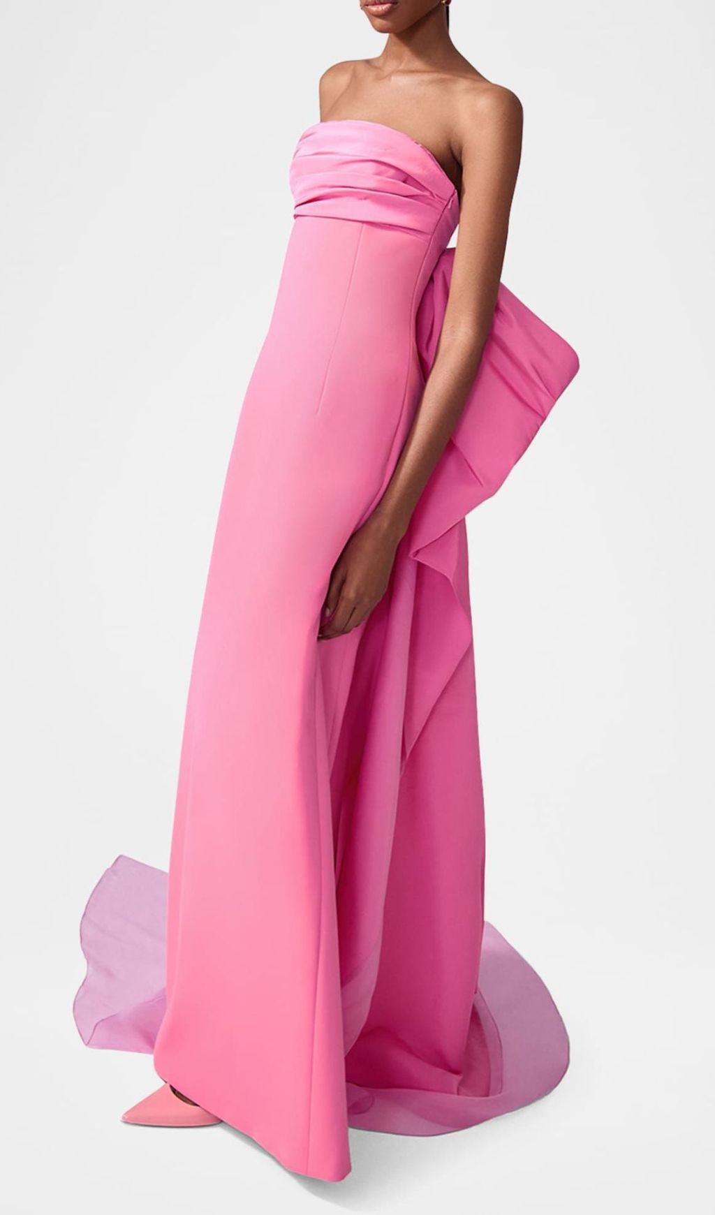 Jaiden Pink Strapless Maxi Gown with Dramatic Cascading Bow