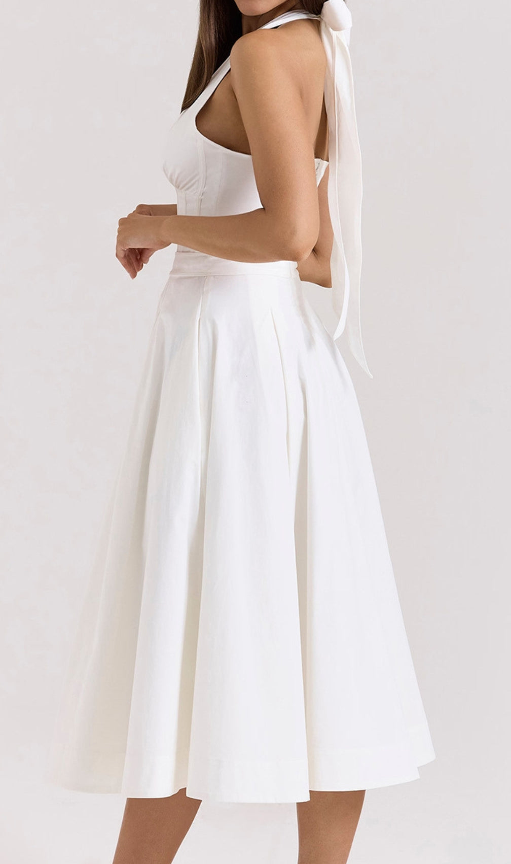 Dezba White Halter Corset Midi Dress