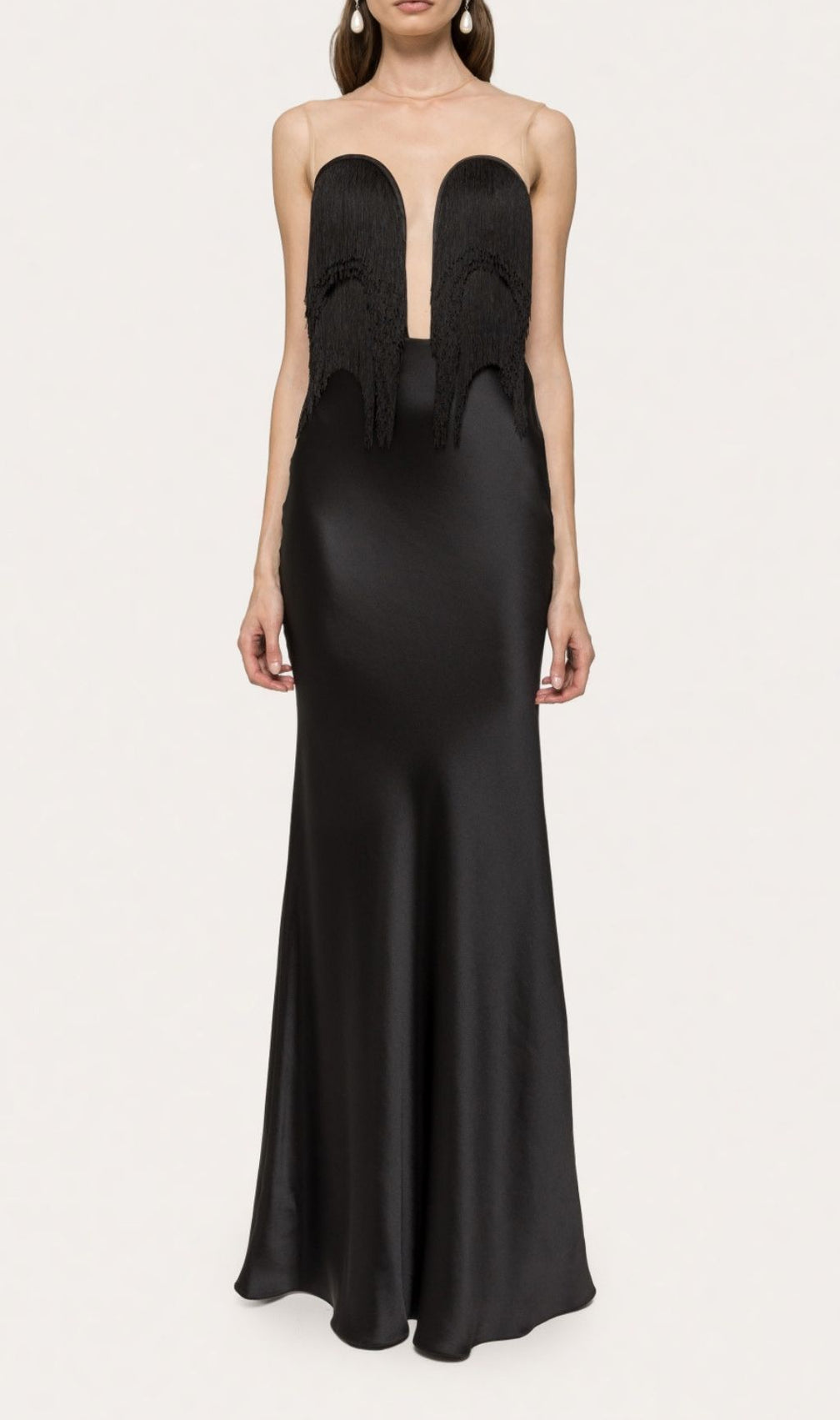Katell Black Fringe Illusion Backless Maxi Dress | Women's Evening Gown