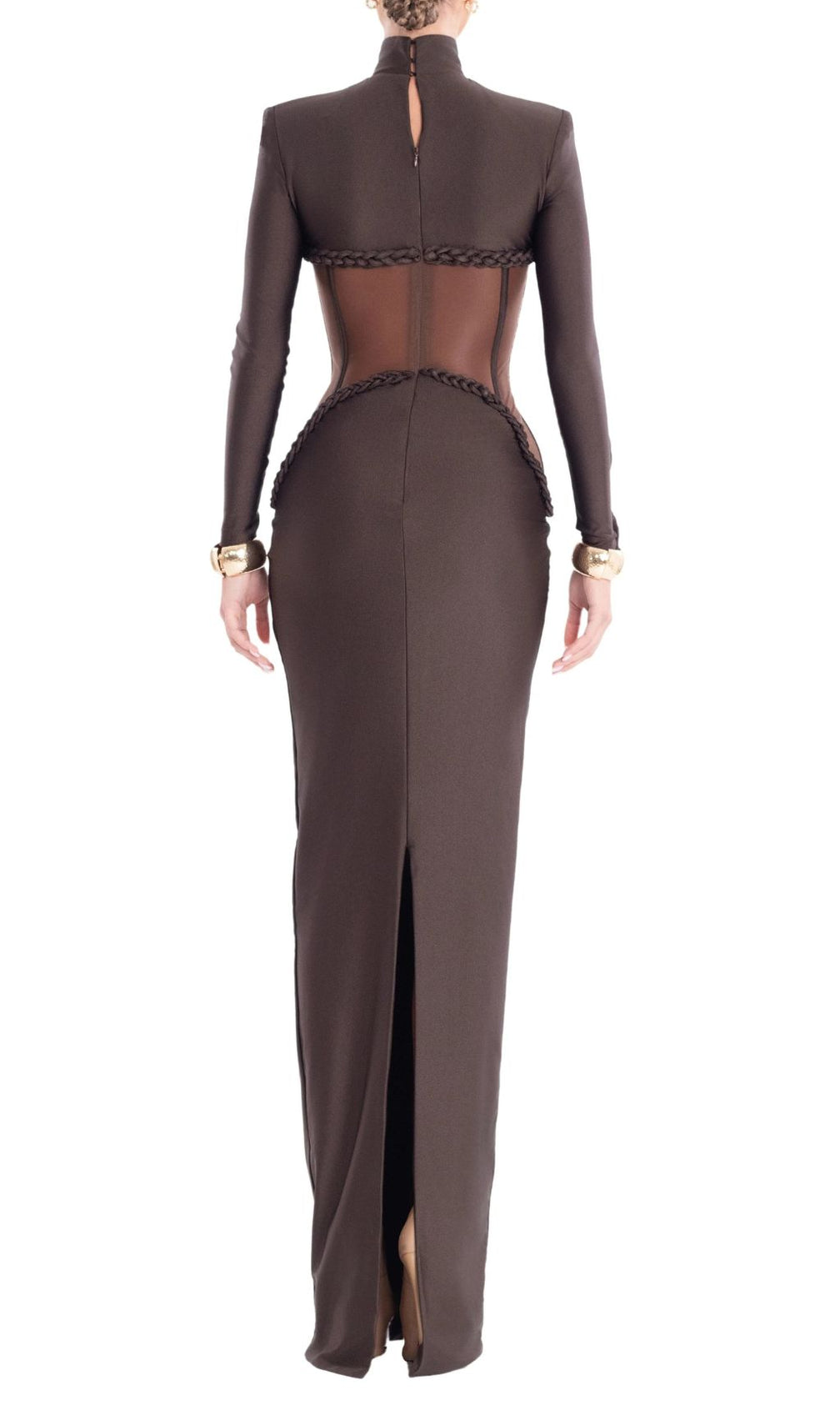 Gravity Coffee Corset Long Sleeve Maxi Dress