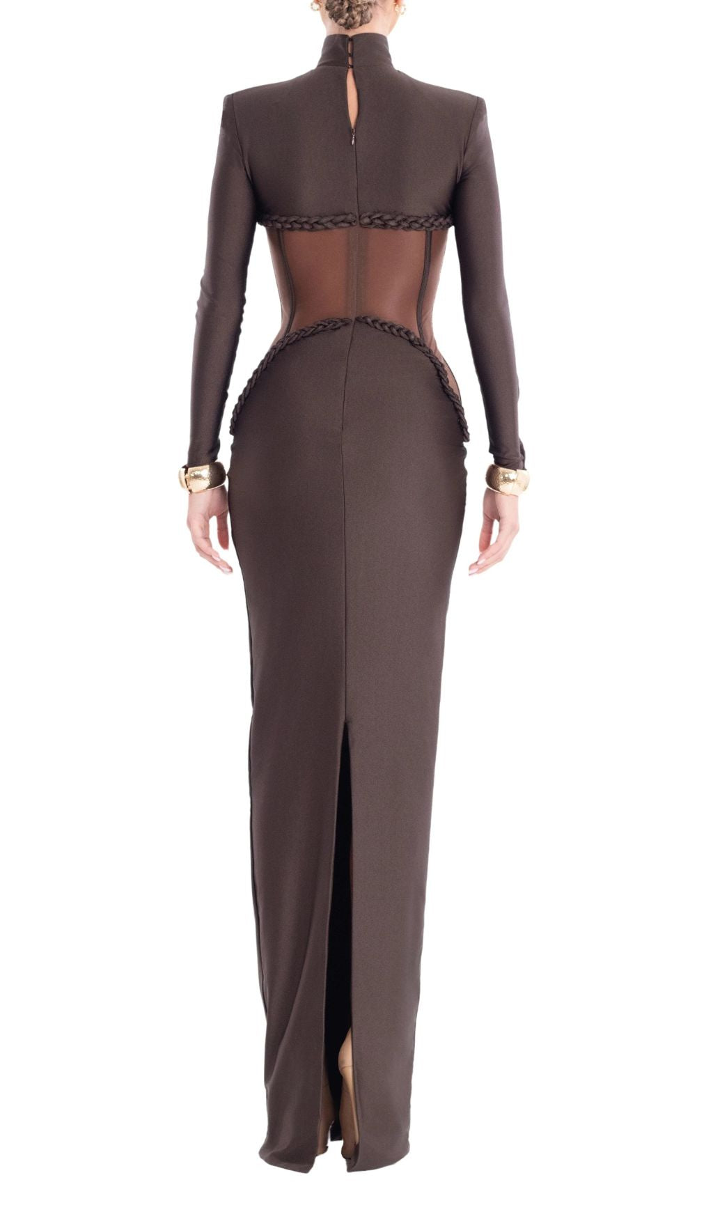 Gravity Coffee Corset Long Sleeve Maxi Dress