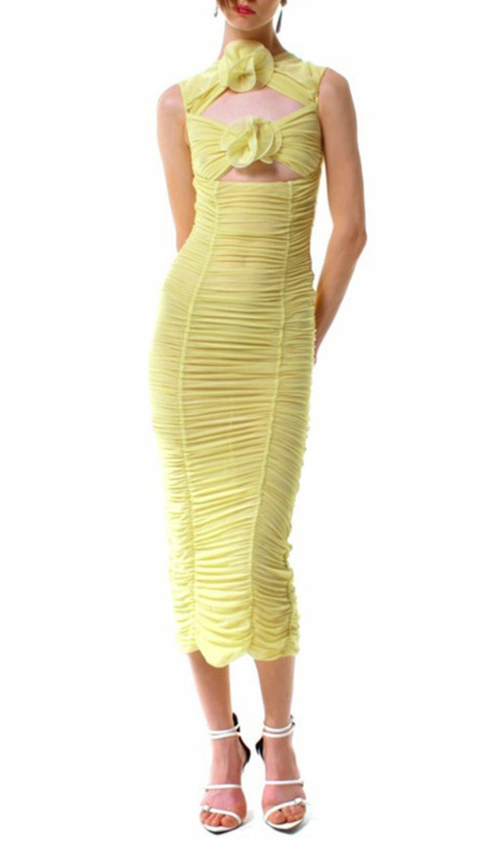 Beverly Yellow Flower Cutout Midi Dress