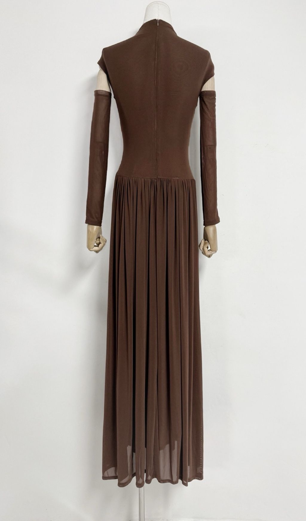 Kiele Luxe Chocolate Brown Ruched Maxi Dress - Sculpted Elegance for Women