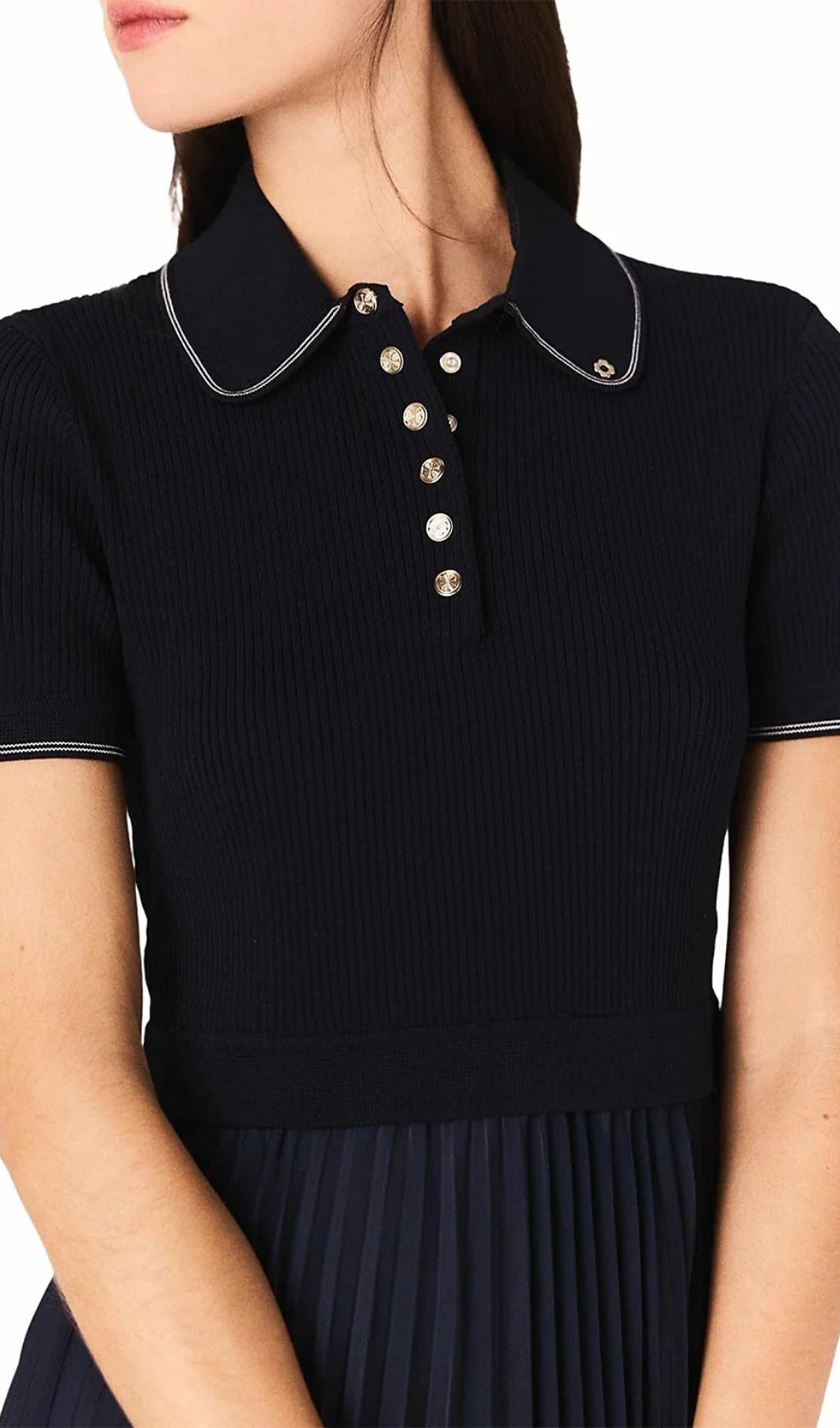 Effortless Chic: Two-Tone Pleated Polo Mini Dress for Women