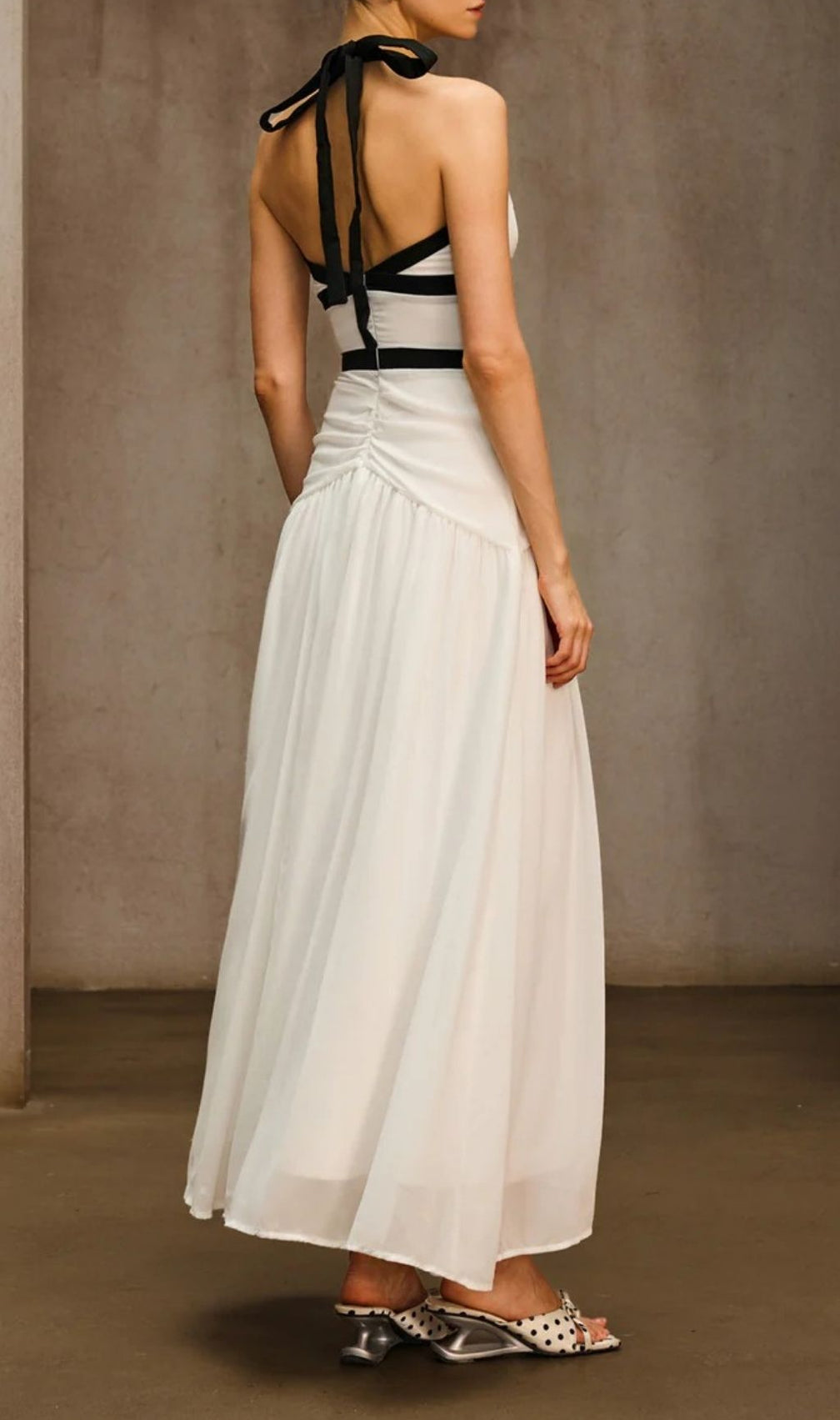 Ovelixor V Neck Bow Ruched Maxi Dress
