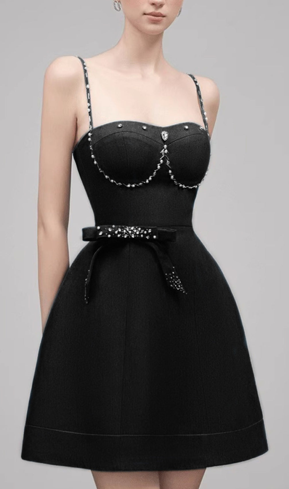 Carmi Black Strappy Bow Embellished Mini Dress