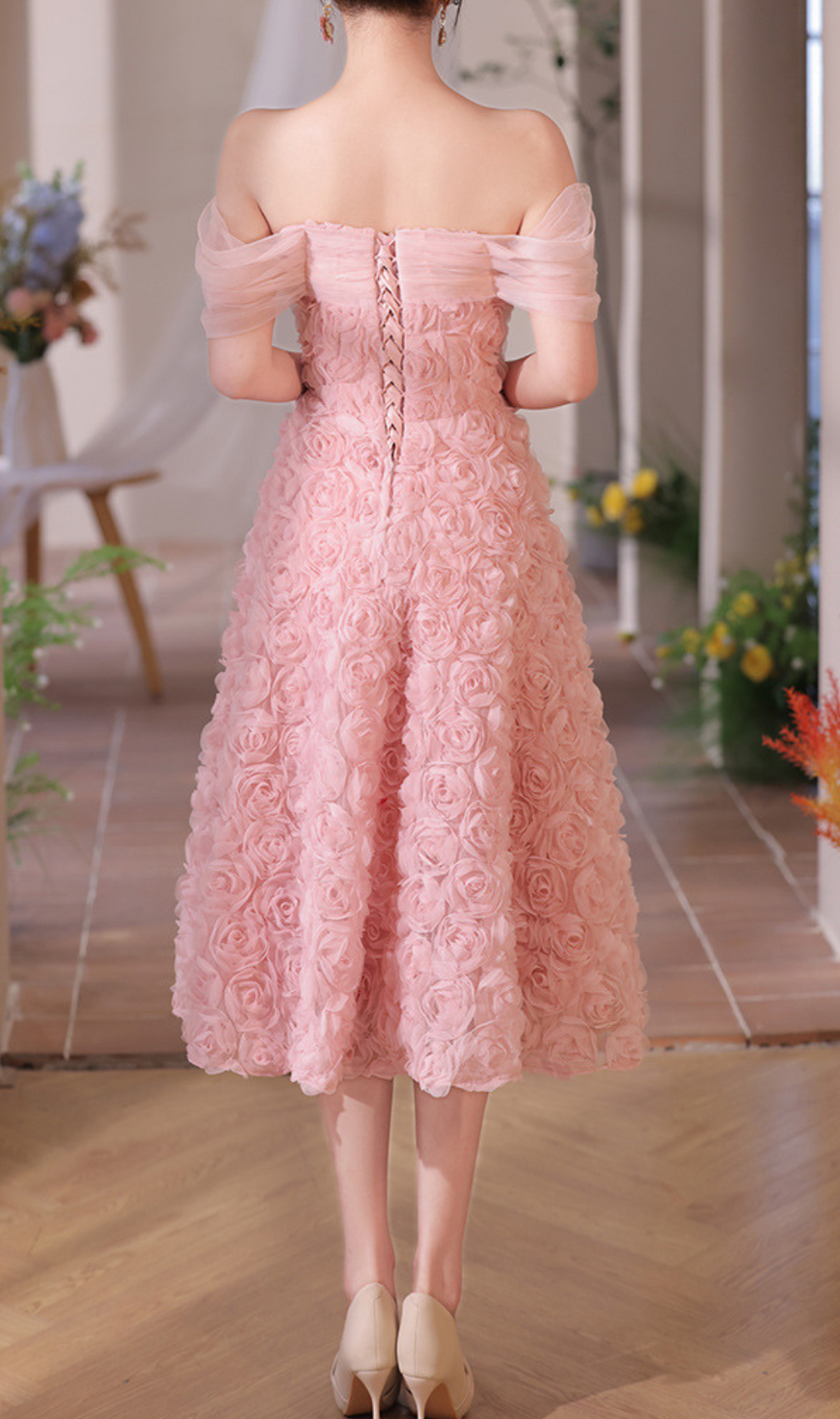 Giovani Pink Flower Midi Dress