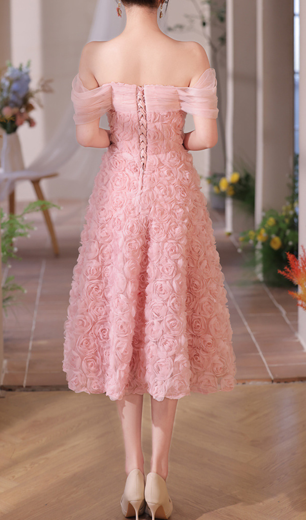 Giovani Pink Flower Midi Dress