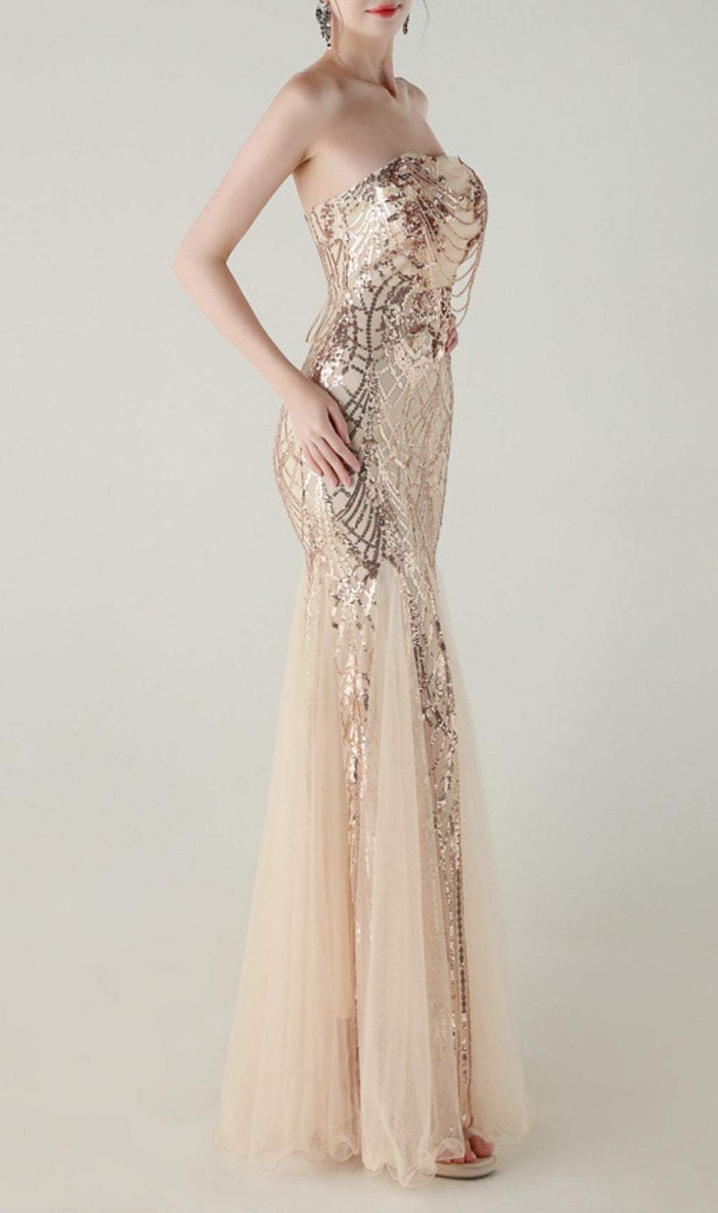 Ikuye Strapless Sequin Mesh Maxi Dress - Glamorous Evening Gown