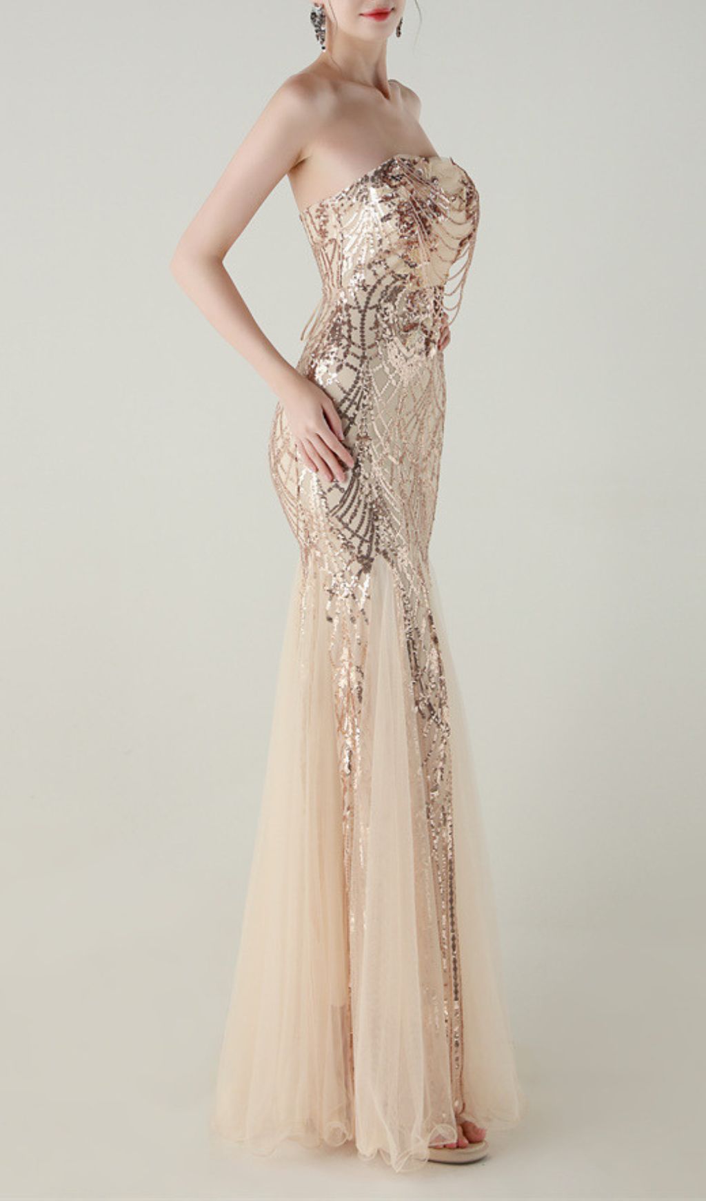 Ikuye Strapless Sequin Mesh Maxi Dress - Glamorous Evening Gown