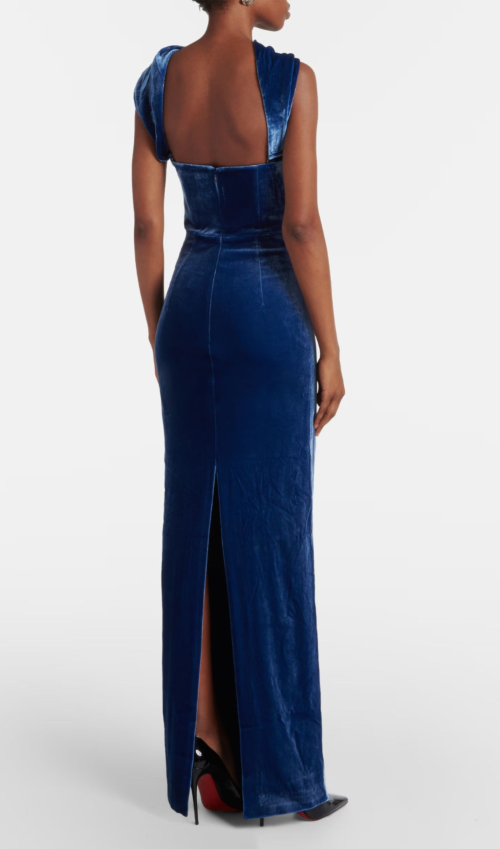 Dora Halter Maxi Velvet Dress Blue