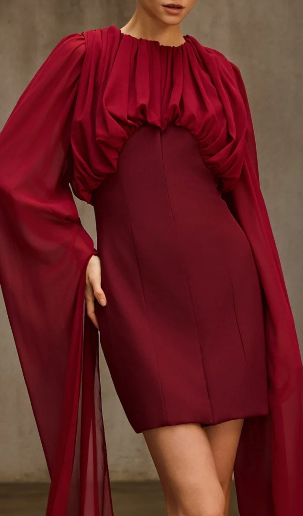 Qythera Cape Sleeve Ruched Mini Dress